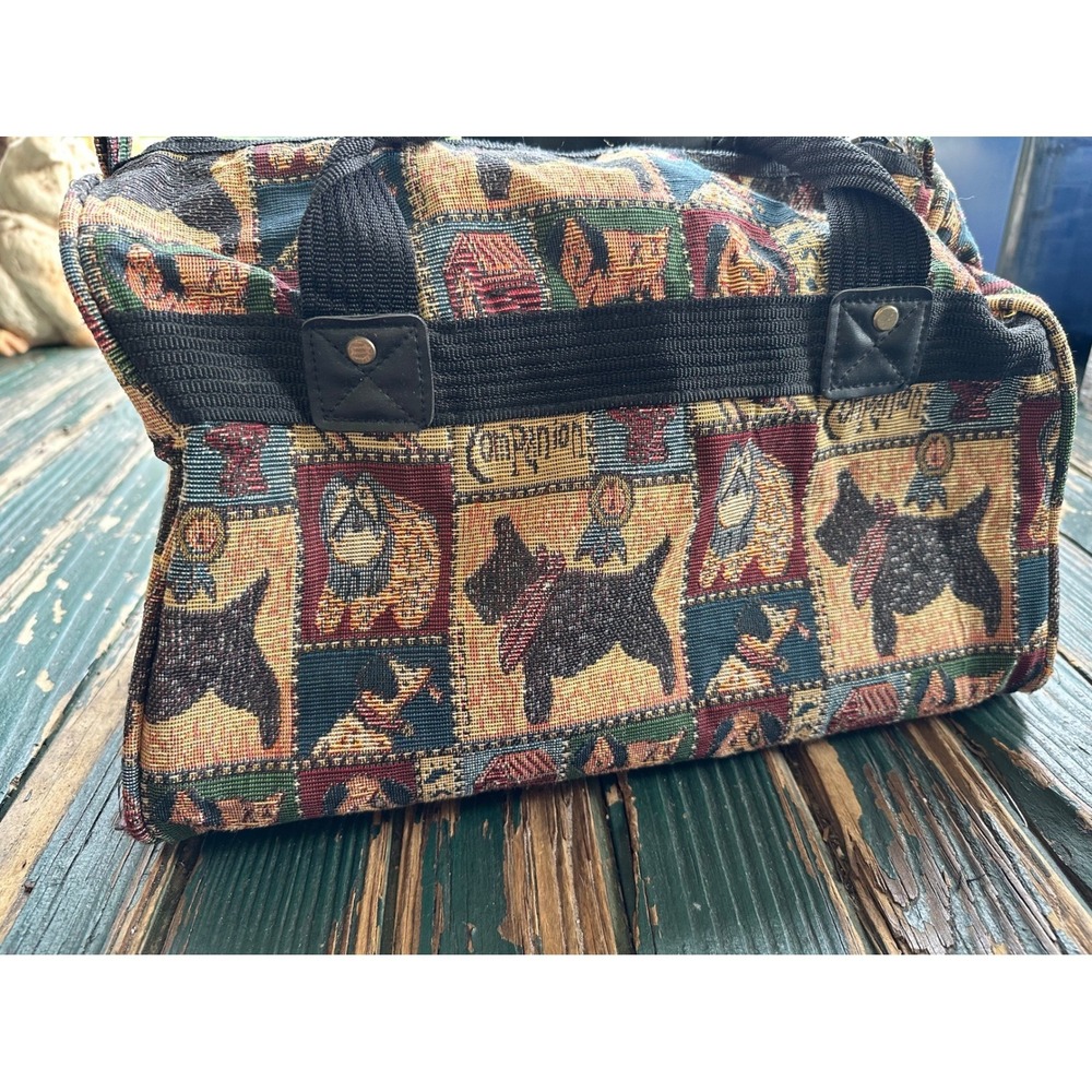 Vintage Amazon Tapestry Duffle Bag Dog Pattern Scottish Terrier Travel Bag Small - Picture 8 of 11